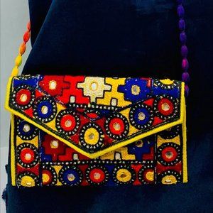 Handmade Multicolor Cross Bag, Ethnic Tribal Bag With Thread Work and Mirrors